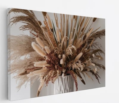 Saammp Canvas Schilderij - Gedroogde Plantenboeket - Natuur - Abstract - 45x30 - Foto op canvas - Wanddecoratie - Muurdecoratie Woonkamer - Kantoor Decoratie
