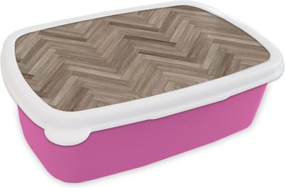 Broodtrommel Roze - Lunchbox - Brooddoos - Patronen - Hout - Bruin - 18x12x6 cm - Kinderen - Meisje