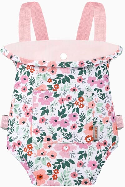 Poppendrager - Poppen draagzak - Poppen meedragen - Verstelbare bandjes - 35 x 25 cm - Roze bladeren
