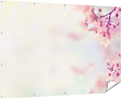 Gards Tuinposter Roze Bloesemboom met Zonneschijn - 180x120 cm - Tuindoek - Tuindecoratie - Wanddecoratie buiten - Tuinschilderij