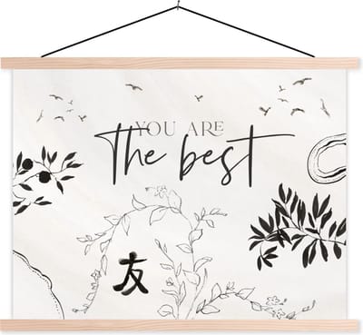 Posterhanger incl. Poster 120x90 cm - Schoolplaat - BFF - You are the best - Vrienden - Quotes - Vriendschap - Spreuken - Textielposter - Blanke latten
