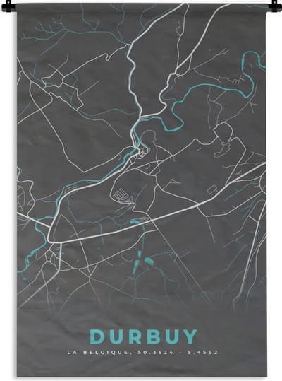 Wandkleed - Wanddoek - Kaart – Plattegrond – Stadskaart – Durbuy – België - Grijs - 120x180 cm - Wandtapijt