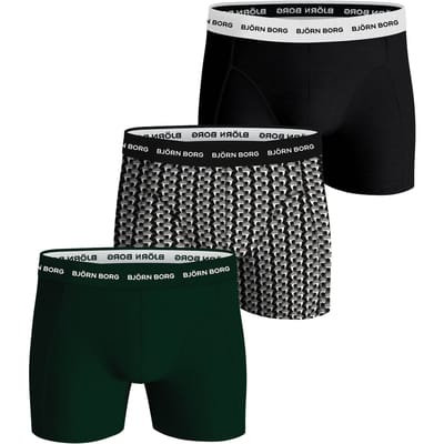 Björn Borg Cotton Stretch boxers - heren boxers normale lengte (3-pack) - zwart - print - groen