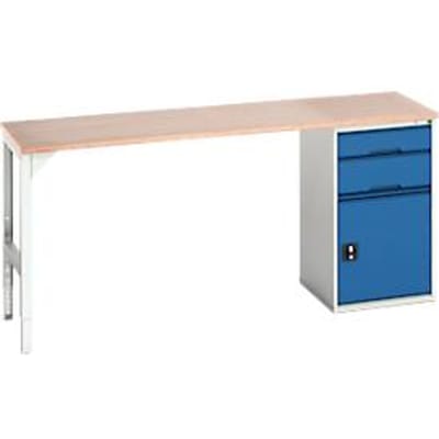 Bott verso werkbank onderbouw, multiplex legbord, 2 laden, 1 deur, 1 legbord, B 2000 x D 600 x H 930 mm, lichtgrijs / gentiaanblauw