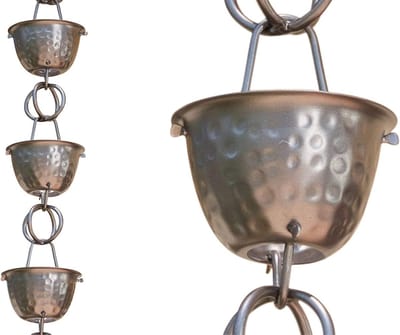 Regenketting - Waterafvoer - Tuin Decoratie - Gehamerde Bekers - 259 cm - Tin Brons