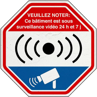 Veuillez noter ce bâtiment est sous surveillance video 24 h et 7 j bord | Sign Again materiaal | 10 cm