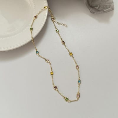 Collier en strass carré coloré, mode exquise, chaîne de clavicule en zircon léger de luxe, bijoux de mariage pour femmes, cadeaux or