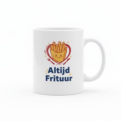 Altijd Frituur Grappige Mok – Leuke Friet Illustratie – Humor Koffiemok voor Frietliefhebbers – 330 ml Keramische Mok