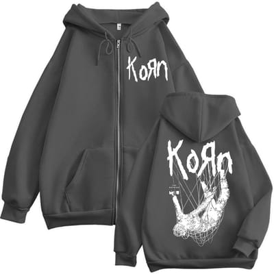 Rockband Korn The Nothing Album Rits Hoodie Gothic Vintage Zip Up Pullovers Heren Dames Casual Mode Sweatshirt Streetwear 2XL donkergrijze kleur