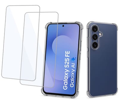 ChiGuard Hoesje & 2x Screenprotector geschikt voor Samsung Galaxy S25 FE Hoesje Screenprotector - Gehard Glas Cover + Shock Proof Case – Transparant