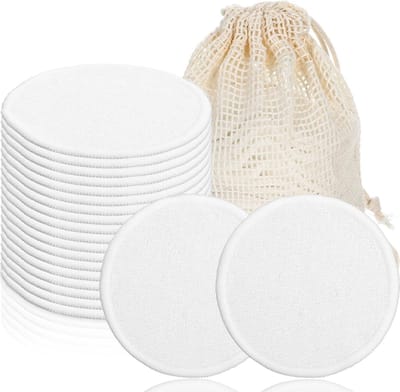 Wasbare make-upremoverpads van bamboevezels, 24 stuks wasbare katoenen make-upremoverpads met wasbare waszak, herbruikbaar biologisch katoen, make-uppads voor alle huidtypen, zero waste,Make-up remover pad van bamboehoutskoolvezel, wit