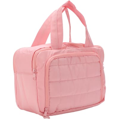 Reis Toilettas Wijd Open Puffy Cosmetica Make-up Tas Organizer met Handvat voor Accessoires Roze roze