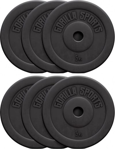 Gorilla Sports Halterschijven - Bundel - 30 kg - Kunststof - 30 mm - 6 x 5 kg
