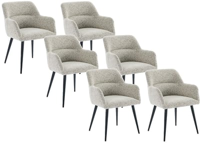 Vente-unique Set van 6 stoelen met armleuningen in tweedstof en zwart metaal - Crème - HEKA