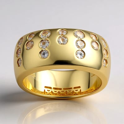 Cavill - Zilveren ring dames 925 Sterling zilver verguld - 0,922 ct Nigeriaanse Zirkonen rond geslepen - Modern breed elegant ontwerp - Maat 17