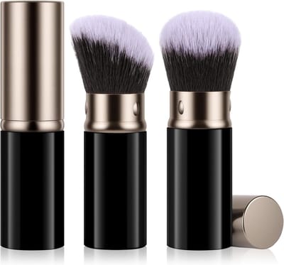 Verlengbare Make-up Borstels, 2 Stuks Inklapbare Blush Borstels met Beschermkap, Draagbare Poederborstels voor Gezicht, Kabuki Borstels voor Contouren en Camouflage Make-up