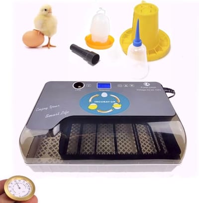 UniEgg® Volautomatische broedmachine inclusief 5-delig set - voor 15 tot 60 eieren - voordeelpak (6) - ingebouwde schouwlamp - met spuitflesje schouwlampje drinkbakje voersilo en spuitflacon