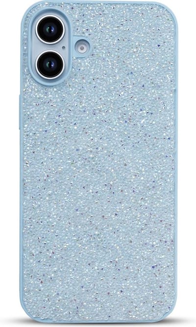 Diamant Glitter Back Cover – Geschikt voor Appel iPhone 16 - Glanzend Telefoonhoesje met Diamantpatroon – Slank & Beschermend Ontwerp - Blauw