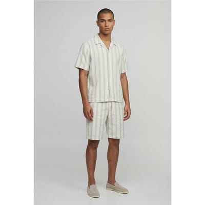 Geborduurd Gestreept Oversized Shirt & Wijde Korte Broek Set | Sage | Size XS