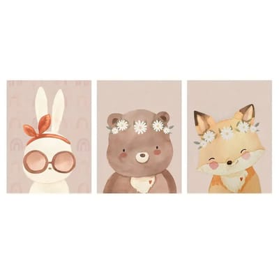 Set: 3 Canvas 'Hippie Dieren' - 30x40cm - Posters zonder Lijst - Coachella Dieren - Babykamer - Kinderkamer - Muur Decoratie Kind