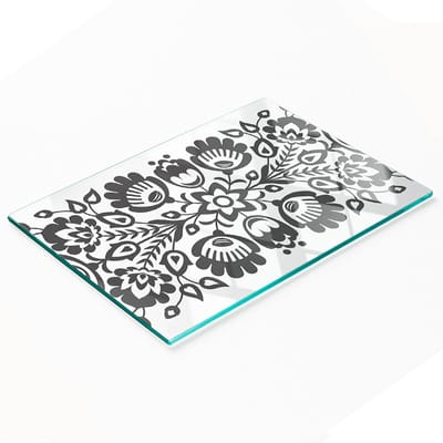 Gehard multifunctioneel decoratief bord van glas met volksbloemenmotief, 80x52 cm