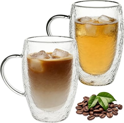 Dubbelwandige Latte Macchiato Glazen - Transparant - Ø 8 cm x 15 cm - Borosilicaatglas met Handvat - Voor Koffie en Thee