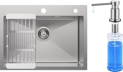 CECIPA max Spoelbak Keuken 60x45cm - Spoelbakken Met Zeeppompje(300ML) - Enkele spoelbak - Inbouw Zeepdispenser Spoelbakken Keuken -Spoelbakken met afdruip - Zliver