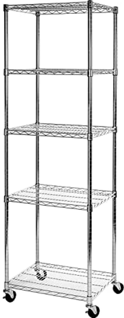 Opbergrek voor zware lasten met 5 planken en wielen - 61 x 46 x 183 cm