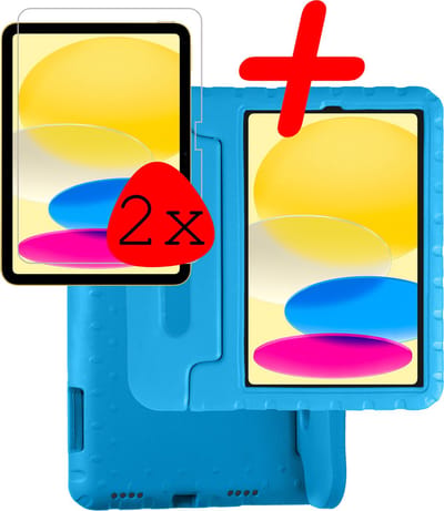 Hoesje Geschikt voor Apple iPad 10 (2022) - 10.9 inch - 10e Generatie - Met 2x Screenprotector - Kinderhoes Shockproof Bumper - Kidsproof Case - Tablet Hoes - Kinder Hoes Cover - Blauw