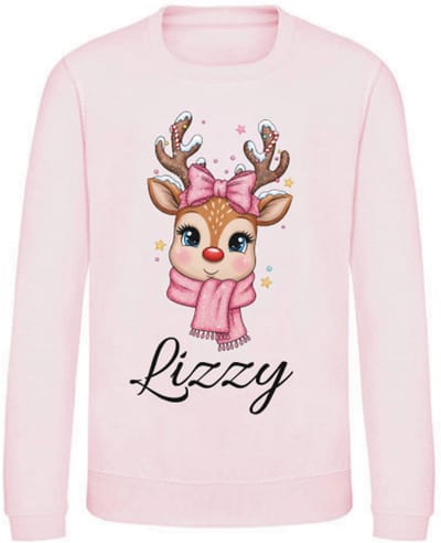 Kersttrui met Naam – Roze –Maat 62– Gepersonaliseerde Kersttrui met Leuke Print Rendier – Livingstickers