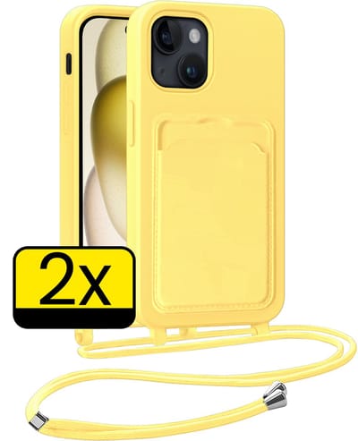 Hoesje Geschikt voor iPhone 14 Pro Max Telefoonhoesje Met Koord Case Pashouder Siliconen - Hoes Geschikt voor iPhone 14 Pro Max Hoesje Met Kaarthouder - Geel - 2 Stuks
