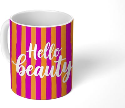 Mok - Koffiemok - Modern - Hello - Oranje - Mokken - 350 ML - Beker - Koffiemokken - Theemok