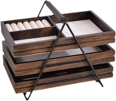 Drielaags Sieradenbakje - Sieraden Doosjes Organizer - Sieraden Opbergen - Met Linnen Verdelers - 27D x 19W x 23H cm
