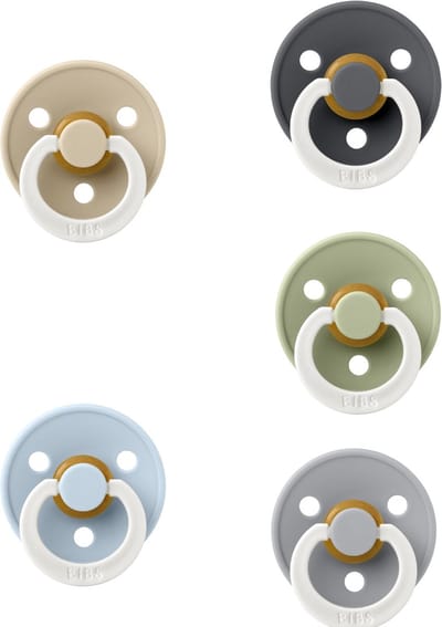 Bibs fopspeen 0-6 maand set 5 stuks Iron Glow,Vanilla Glow,Sage Glow,Cloud Glow en Baby Blue Glow maat 1