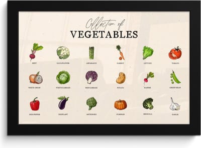 Fotolijst inclusief poster - Posterlijst 30x20 cm - Posters - Groente soorten - Kleurrijk - Eten - Vintage - Foto in lijst - Keuken decoratie muur - Wanddecoratie accessoires - Muurdecoratie - Schilderijen