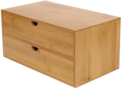 Bureau-organizer (2-laags) – Voor thuiskantoor / bureau / aanrechtblad – met laden, opbergbox – bamboe, 33 × 19 × 16 cm, [kleur invoegen]
