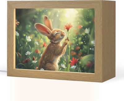 Nachtlampje 20x15 cm - Kinder lampje - Konijn - Dieren - Bloemen - Natuur - Tafellamp kinderkamer - Slaapkamer lamp - Bedlamp kinderen - Kinderlampje stopcontact - Wandlamp babykamer - Nachtlampjes