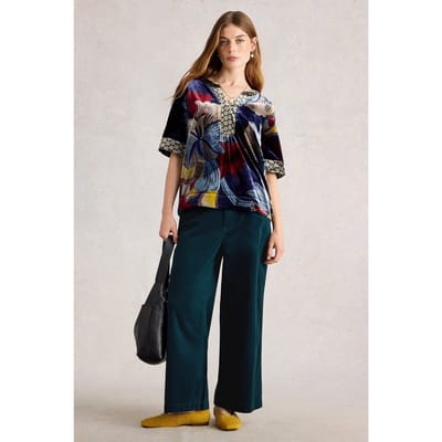 White Stuff Tia Velvet Wide Leg Crop Dark Teal Taglia: 12 REGULAR | Pantaloni da completo Outlet | Donna | Ciano