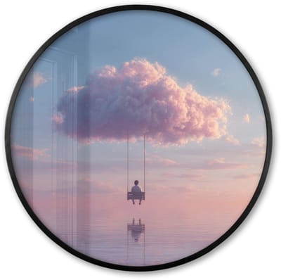 Poster in lijst Rond - Fotolijst 60x60 cm - Posters - Wolk - Schommel - Kleurrijke lucht - Ronde posterlijst zwart - Decoratie - Wanddecoratie woonkamer - Muurdecoratie slaapkamer