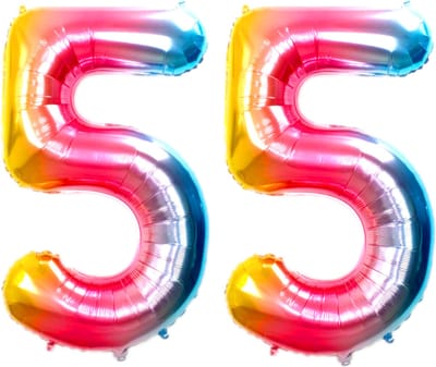 Ballon Cijfer 55 Jaar Regenboog Helium Ballonnen Verjaardag Versiering Cijfer Ballon Feest Versiering Met Rietje - 86Cm