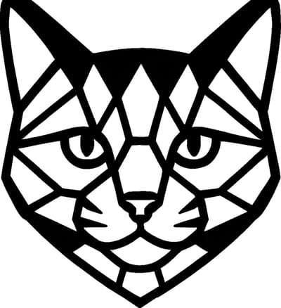 Kat geometrische line-art wanddecoratie – dierenkop wandbord – klein 25×22,8 cm – populierenhout zwart
