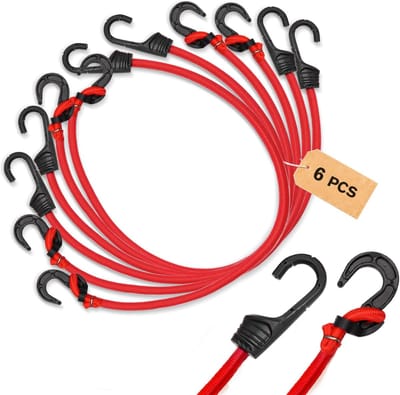Spanrubber met Haken - Expander Touw - Bagage Vervoer - Verstelbaar en Veelzijdig - 80 cm Lengte - Rood