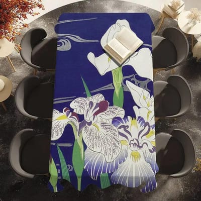 Iris Print Bloemen Tafelkleed Waterdicht Vlekbestendig Polyester Tafelhoes voor Decoratie Eetkamer Keuken Feest Tafelkleed 100x140cm