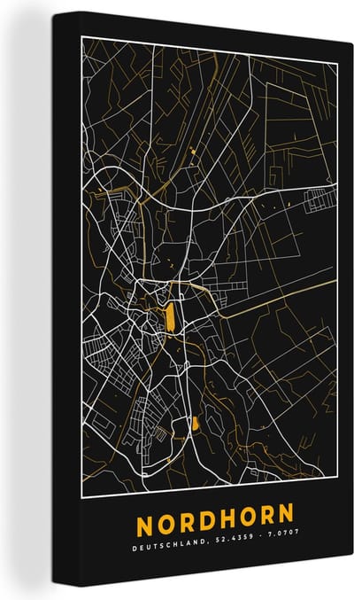 Canvas Schilderij Nordhorn – Stadskaart – Gold – Plattegrond – Stadskaart – Kaart - Duitsland - 20x30 cm - Wanddecoratie