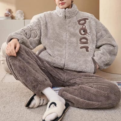 Man Winter Warm Slaapkleding Pyjama Set Heren Flanellen Pyjama Nachtkleding Huiskleding Velours Koraalfleece 6XL Plus Size Pijama M gray