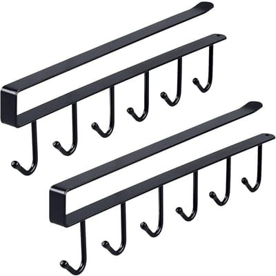 2 bekerhouderhaken – Bekerhouder – Handdoekrek – Keukenopslag – Smeedijzer – Zwart