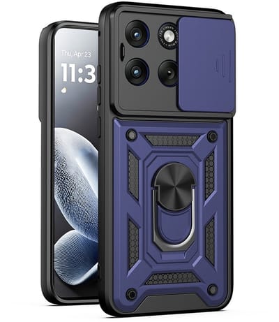 Coverup Hoesje - Geschikt voor Motorola Edge 70 Fusion Hoesje - Coverup Armor Ring Kickstand Back Cover met Camera Shield - Blauw