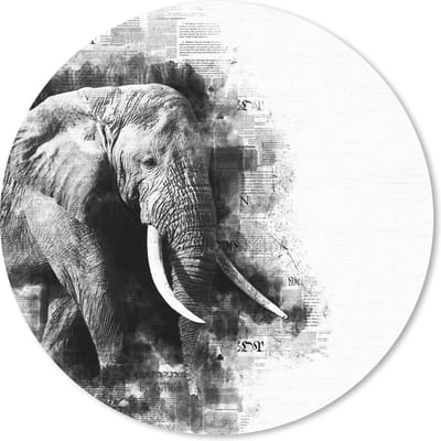 Muismat rond 20x20 cm - Mousepad Olifant - Krant - Verf - Zwart -Wit - Ronde muismatten