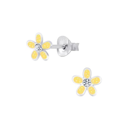Joy|S - Zilveren gele bloem oorbellen - 7 mm - kristal