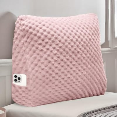Zacht Wigvormig Kussen - Comfortabel Rugkussen voor Bed en Bank - Leeskussen met Afneembare Hoes - Roze 45 cm